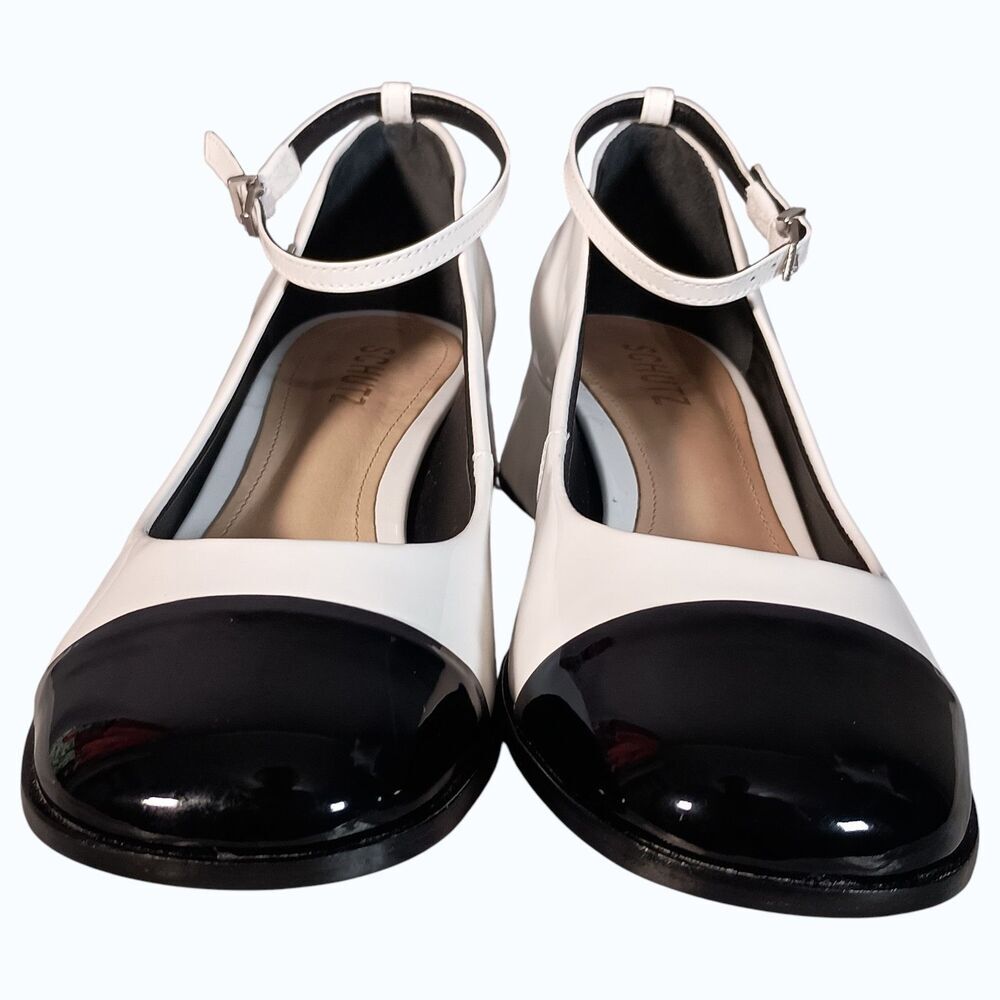 Schultz  Dorothy Shoes Womens 8 Black White Leather Cap Toe Ankle Strap - Picture 4 of 11